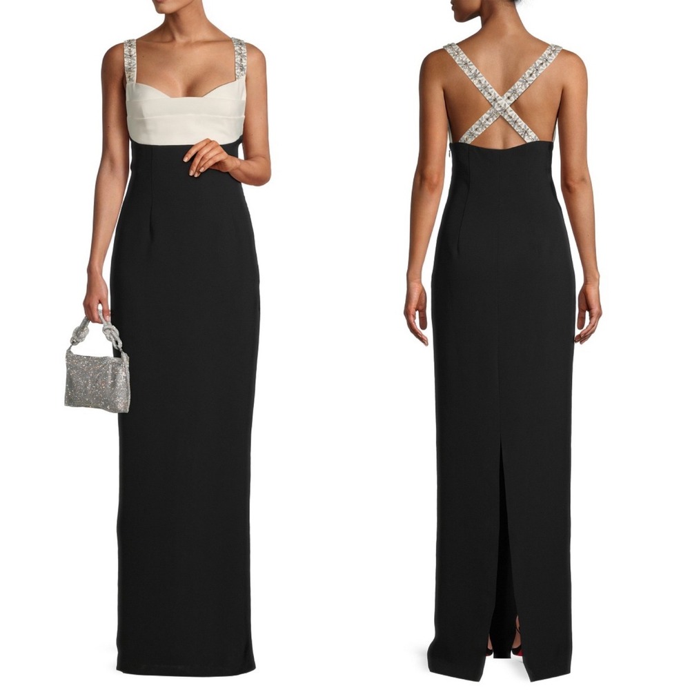Sachin & Babi Dominica‎ Gown Crystal Embellished Cross Back Maxi Dress Size 2